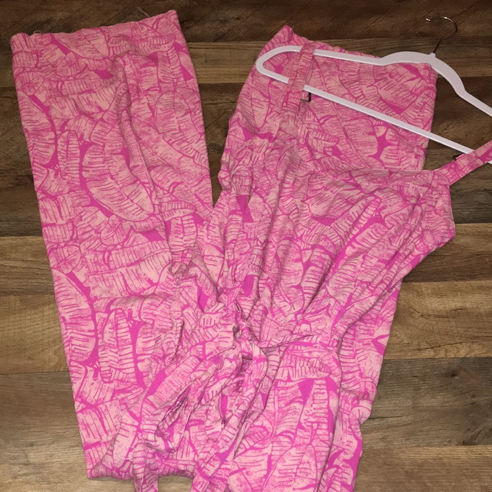 Margaritaville Pink Palm Patterned Wide Leg Pant Overall Jumpsuit Size Small XS - Picture 11 of 16